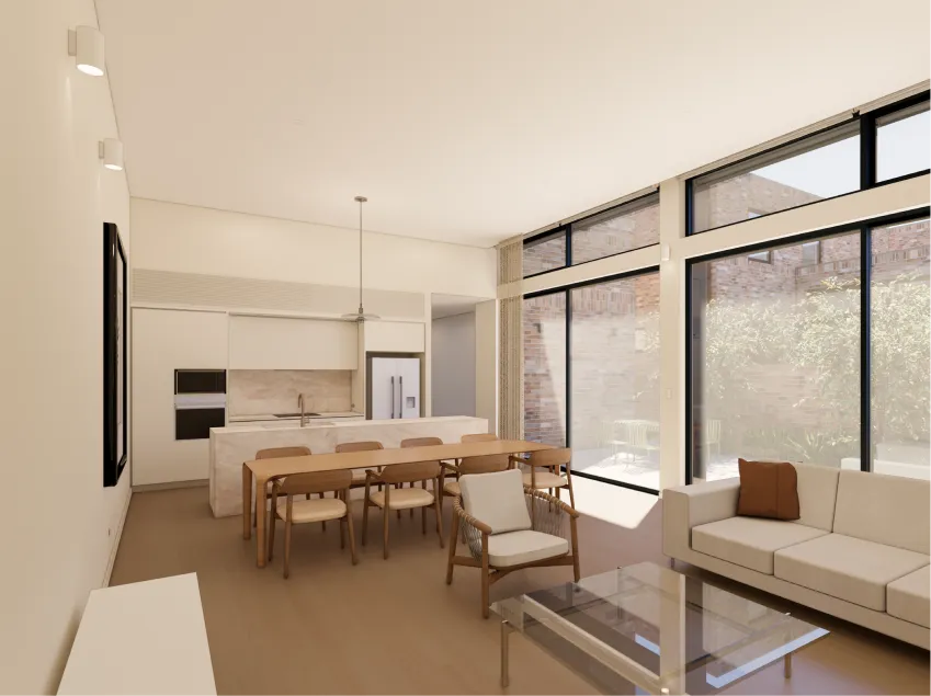 Living and kitchen area with quality finishes and indoor-outdoor flow